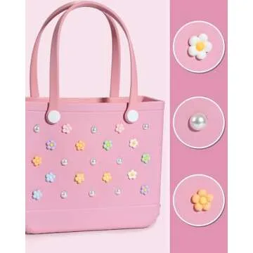 Mon Caramel 22PCS Resin Beach Bag Accessories Charms,Resin Beach Totes Accessories Inserts,Daisy Flower Bag Charms