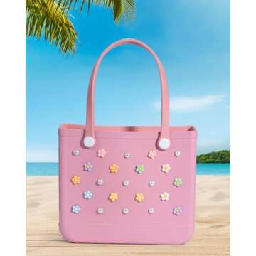 Mon Caramel 22PCS Resin Beach Bag Accessories Charms,Resin Beach Totes Accessories Inserts,Daisy Flower Bag Charms