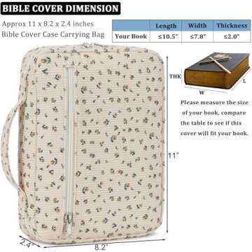 JIANYA Bible Cover Case for Women Girls, Bible Book Carrying Case with Handle and Zippered Pocket, Floral
