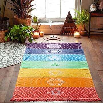 OUTOS Thick Square Bohemia Mandala Yoga Blanket - Cotton Towel with Rainbow Tapestry
