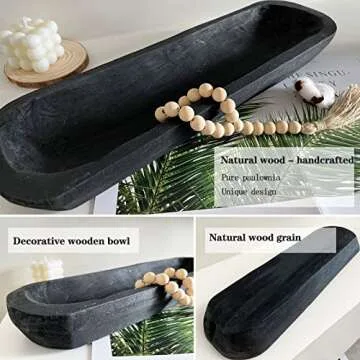 Wooden Dough Bowl for Decorative Home Centerpiece