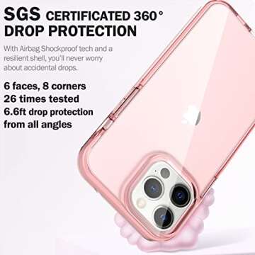 ArtsEvo Shockproof Clear Design for iPhone 13 Pro Max Case, Certified 6.6ft Drop Protection, Raised Edges Protect Camera and Screen, Pink