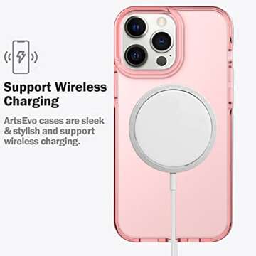 ArtsEvo Shockproof Clear Design for iPhone 13 Pro Max Case, Certified 6.6ft Drop Protection, Raised Edges Protect Camera and Screen, Pink