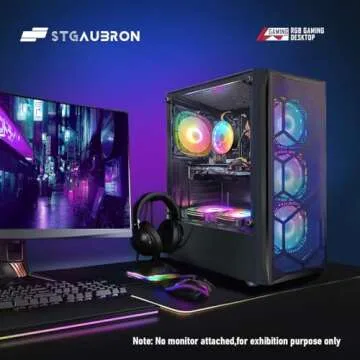 STGAubron Gaming Desktop PC, Radeon RX 580 8G GDDR5, Intel Core i7 up to 3.9G, 16G RAM, 1T SSD, 600M WiFi, BT 5.0, RGB Fan x6, Windows 10 Home