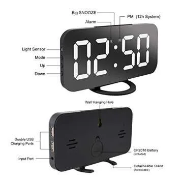 Lamisola Digital Alarm Clock, Large LED Mirror Display,2 USB Charging Ports,Auto Adjustable Brightness,Aesthetic Modern Clocks for Bedroom Living Room Office,Black