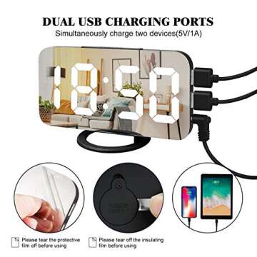 Lamisola Digital Alarm Clock, Large LED Mirror Display,2 USB Charging Ports,Auto Adjustable Brightness,Aesthetic Modern Clocks for Bedroom Living Room Office,Black