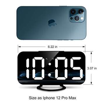 Lamisola Digital Alarm Clock, Large LED Mirror Display,2 USB Charging Ports,Auto Adjustable Brightness,Aesthetic Modern Clocks for Bedroom Living Room Office,Black