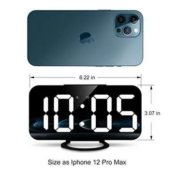 Lamisola Digital Alarm Clock, Large LED Mirror Display,2 USB Charging Ports,Auto Adjustable Brightness,Aesthetic Modern Clocks for Bedroom Living Room Office,Black