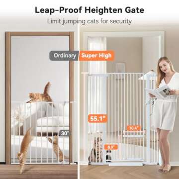 COMOMY 55.1" Extra Tall Pet Gate for Cats, 29.5-40.6" Extra Wide Cat Gate with Adjustable Cat Door, ...