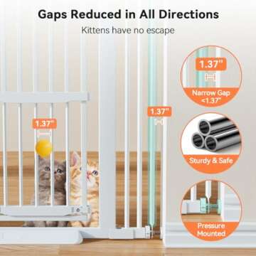 COMOMY 55.1" Extra Tall Pet Gate for Cats, 29.5-40.6" Extra Wide Cat Gate with Adjustable Cat Door, Pressure Mounted Easy Walk Through Pet Gate with Door for Stairs, Doorways, Kitchen(White)