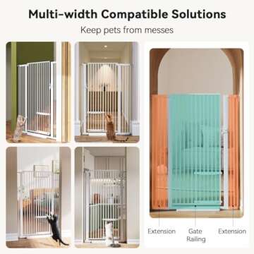 COMOMY 55.1" Extra Tall Pet Gate for Cats, 29.5-40.6" Extra Wide Cat Gate with Adjustable Cat Door, Pressure Mounted Easy Walk Through Pet Gate with Door for Stairs, Doorways, Kitchen(White)