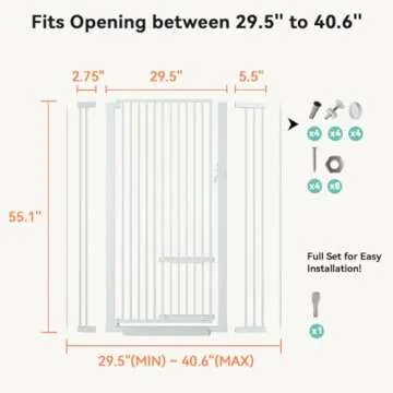 COMOMY 55.1" Extra Tall Pet Gate for Cats, 29.5-40.6" Extra Wide Cat Gate with Adjustable Cat Door, Pressure Mounted Easy Walk Through Pet Gate with Door for Stairs, Doorways, Kitchen(White)