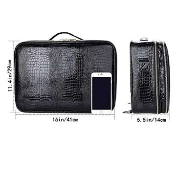 JOURMON Makeup Case Travel Makeup Train Case Organizer Cosmetic Bag Portable with Adjustable Dividers and Shoulder Strap for Makeup Brushes Toiletry Travel Accessories(Crocodile Pattern Black, L)
