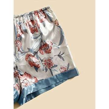 MakeMeChic Women's 5 Piece Sleepwear Floral Satin Cami Pajama Set Silk Nightgown with Robe Blue M