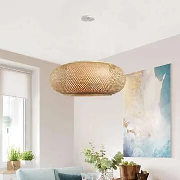 RUNNUP Vintage Bamboo Woven Chandelier for Elegant Decor