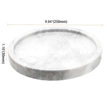 SEUNMUK Natural Marble Round Tray, 9.8 x 1.18 Inch Decorative Marble Round Vanity Bathroom Tray for ...