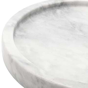 SEUNMUK Natural Marble Round Tray, 9.8 x 1.18 Inch Decorative Marble Round Vanity Bathroom Tray for Cup Shampoo Perfume Jewelry, Cloud Grey