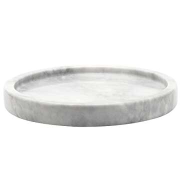 SEUNMUK Natural Marble Round Tray, 9.8 x 1.18 Inch Decorative Marble Round Vanity Bathroom Tray for Cup Shampoo Perfume Jewelry, Cloud Grey