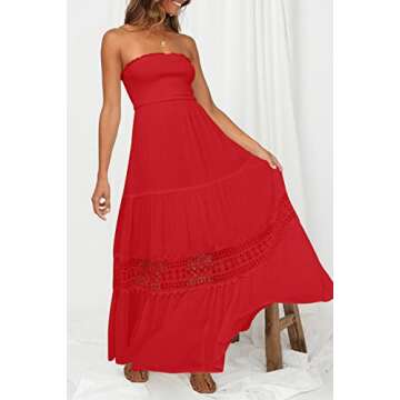 ZESICA Women's Summer Bohemian Strapless Off Shoulder Lace Trim Backless Flowy A Line Beach Long Max...