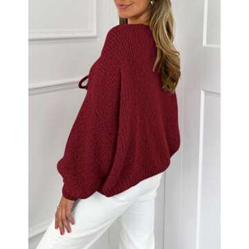 PRETTYGARDEN Women's Tie Front Bow Cardigan Sweaters Chunky Knit Long Puff Sleeve Trendy Fall Winter...