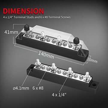 DAIERTEK Power Distribution Block 4 x M6 Terminal Studs, 6 x M4 Terminal Screws Battery Bus Bar for ...
