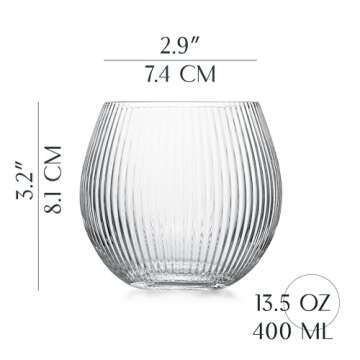 Vintage Art Deco Gin and Tonic Balloon Glasses | Set of 4 | 13.5 oz Stemless Crystal Copas for Drink...