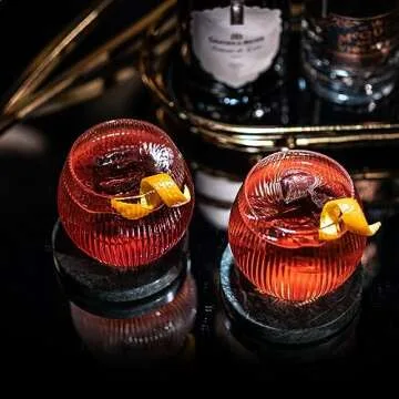 Vintage Art Deco Gin and Tonic Balloon Glasses | Set of 4 | 13.5 oz Stemless Crystal Copas for Drinking Gin Cocktails | Retro Gift Goblets for Gin Lovers | Bubble Cups for Bar Drinks