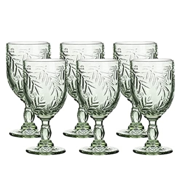 WHOLE HOUSEWARES | Coloured Green Vintage Wine Glass Goblet | 8.5 oz Embossed Design | Wedding, Part...