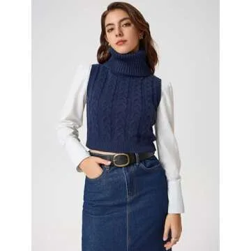 CIDER Women’s Cable Knit Turtle Neck Cropped Vest
