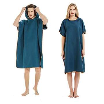 CAREWORX Microfiber Surf Beach Wetsuit Changing Towel Bath Robe with Hood -One Size Fit All (Navy Blue)