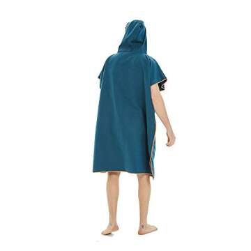 CAREWORX Microfiber Surf Beach Wetsuit Changing Towel Bath Robe with Hood -One Size Fit All (Navy Blue)