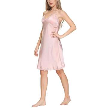 OSCAR ROSSA Women's Luxury Mulberry Silk Nightgown 100% Silk Slip Chemise Lingerie with Charming Lace, Bridal Rose, S