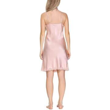 OSCAR ROSSA Women's Luxury Mulberry Silk Nightgown 100% Silk Slip Chemise Lingerie with Charming Lace, Bridal Rose, S