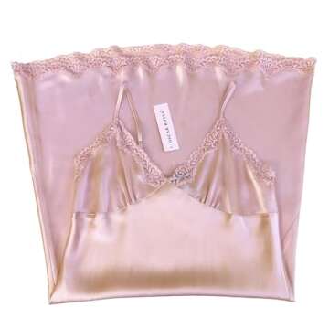 OSCAR ROSSA Women's Luxury Mulberry Silk Nightgown 100% Silk Slip Chemise Lingerie with Charming Lace, Bridal Rose, S