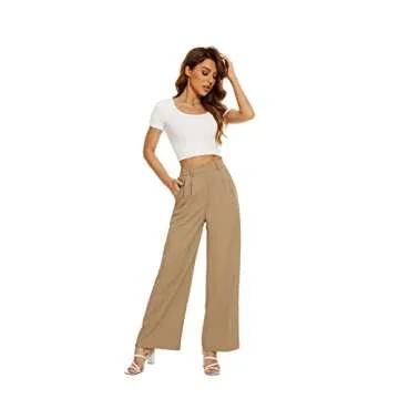 FUNYYZO Women's Wide Leg Pants High Elastic Waisted in The Back Business Work Trousers Long Straight Suit Pants