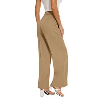 FUNYYZO Women's Wide Leg Pants High Elastic Waisted in The Back Business Work Trousers Long Straight Suit Pants