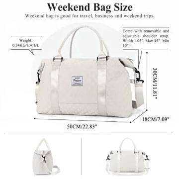 Weekender Bag for Women with Toiletry Bag, Travel Duffel Overnight Carry On Gym Tote with Wet Pocket, Beige