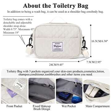 Weekender Bag for Women with Toiletry Bag, Travel Duffel Overnight Carry On Gym Tote with Wet Pocket, Beige