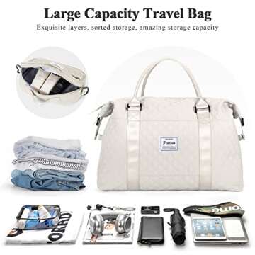Weekender Bag for Women with Toiletry Bag, Travel Duffel Overnight Carry On Gym Tote with Wet Pocket, Beige