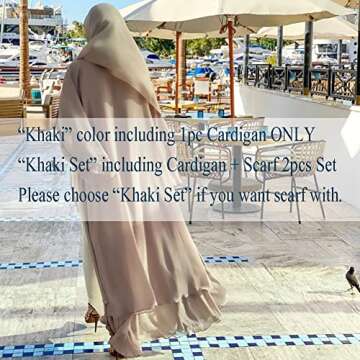 Abayas for Women Muslim Dubai Dress Solid Loose Fit Long Cardigan Islamic Kaftan Robe Khaki L