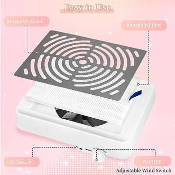 ANGNYA Nail Dust Collector with LED Light,Nail Dust Collector for Acrylic Nails Powerful 40 W Nail Vacuum Dust Collection with 1Reusable Filters & 1 Brush Dust Collector for Nails Tech