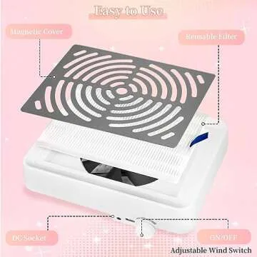 ANGNYA Nail Dust Collector with LED Light,Nail Dust Collector for Acrylic Nails Powerful 40 W Nail Vacuum Dust Collection with 1Reusable Filters & 1 Brush Dust Collector for Nails Tech