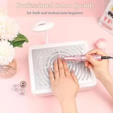 ANGNYA Nail Dust Collector with LED Light,Nail Dust Collector for Acrylic Nails Powerful 40 W Nail Vacuum Dust Collection with 1Reusable Filters & 1 Brush Dust Collector for Nails Tech
