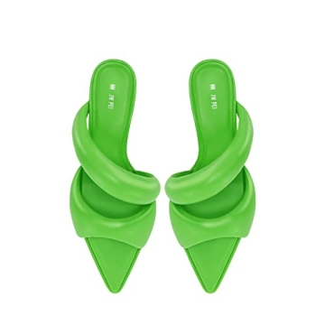 JW PEI Women's Stylish Vegan Neon Green Heeled Mules