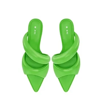 JW PEI Women's Stylish Vegan Neon Green Heeled Mules