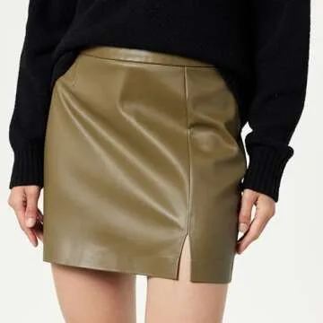 The Drop Women's Aiden Vegan Leather A-line Mini Skirt, Capers Olive, XXL, Plus Size