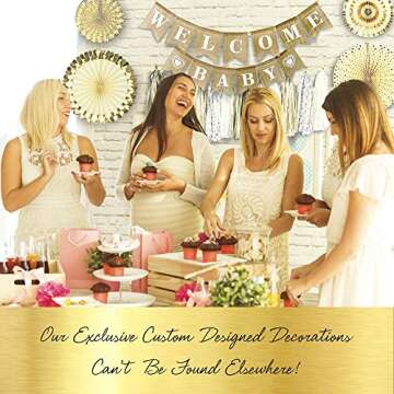 YARA Gender Neutral Baby Shower Decorations for Boy & Girl | Burlap Welcome Baby Banner | Woodland Rustic Boho Theme Oh Baby Decoration Reveal & Birthdays | Gold & Cream Decor Paper Fans & Tassels