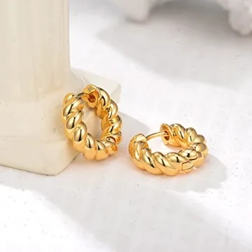 14k Gold Chunky Hoop Earrings Hypoallergenic Lightweight