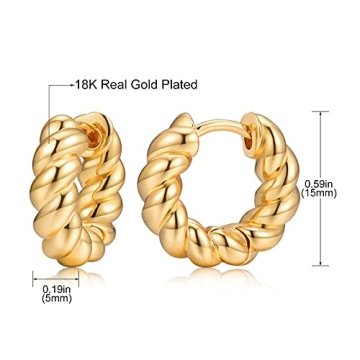 14k Gold Chunky Hoop Earrings Hypoallergenic Lightweight