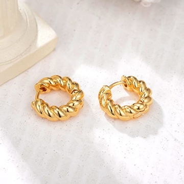14k Gold Chunky Hoop Earrings Hypoallergenic Lightweight